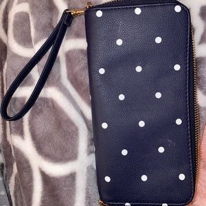 Navy/white polka dot wallet